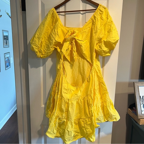 NWT Tanya Taylor Carly Dress Yellow Open Back Puff Sleeve - Picture 5 of 9